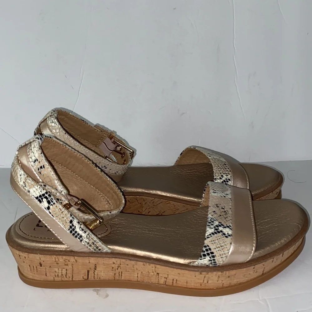 Lucca Lane Karel Leather Snake Print Platform Ankle Strap Sandals